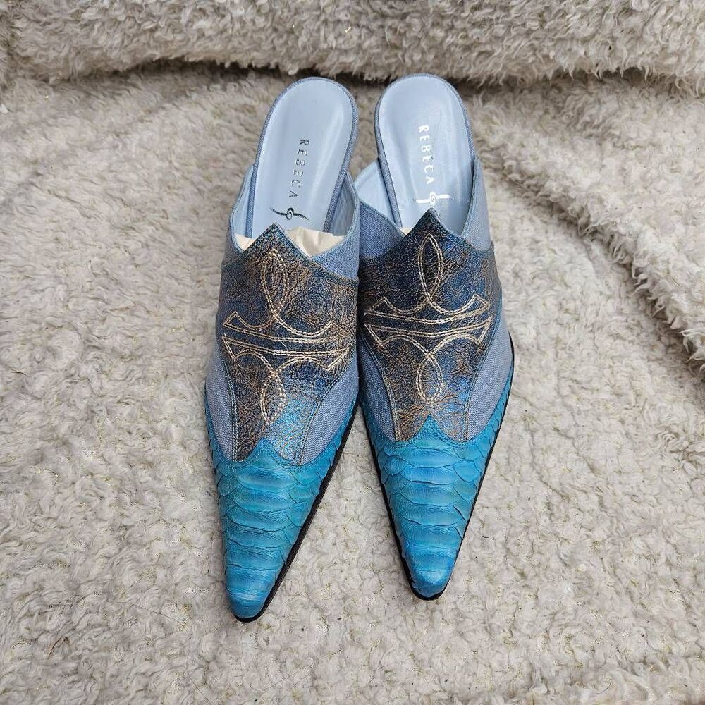 Rebeca Sanver Western Inspired Leather Embroidered Mules sz‎ 37